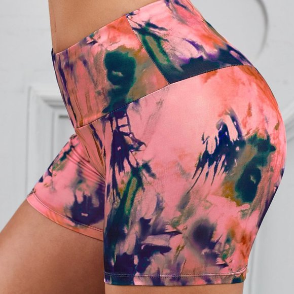 Pink Tie-dye Scrunch Butt Yoga Shorts - Picture 2 of 13